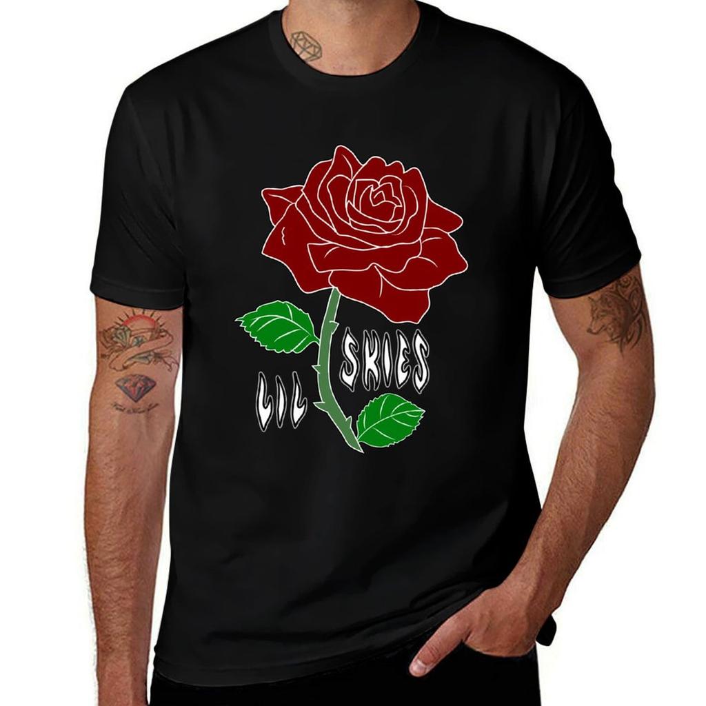 Lil Skies Dark Rose Coloured Black Tshirt Retro Graphic Print Tshirt