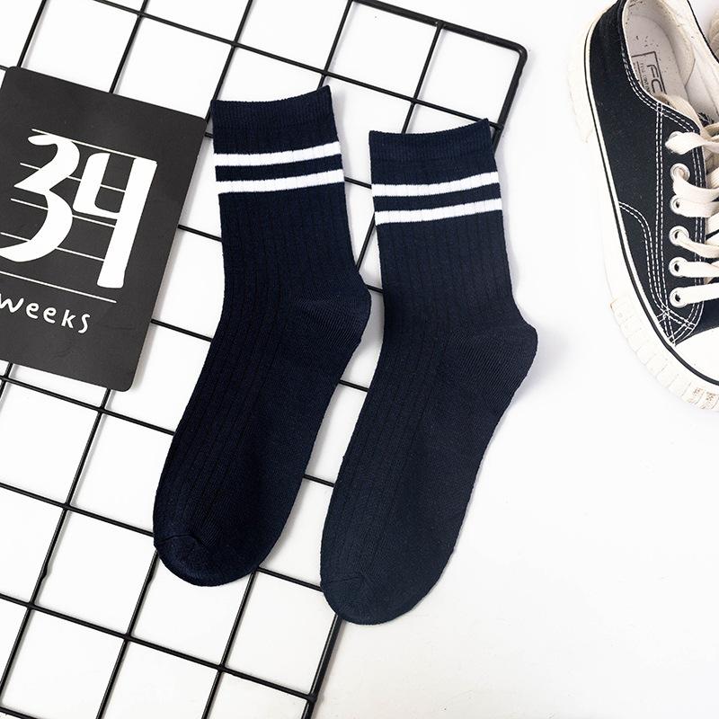 Полосатые коммерческие мужские носки с параллельными брусьями, модные средние носки-трубочки, 1 пара спортивных хлопковых носков для мальчиков