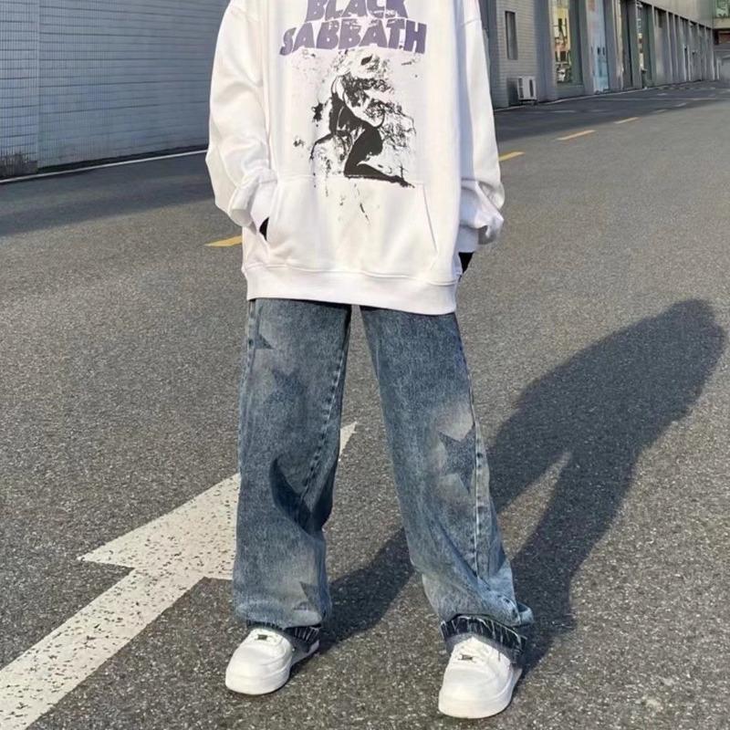 Большие потертые мешковатые джинсы со звездным узором High Street Свободные прямые джинсы Y2K Летние повседневные уличные женские джинсы в стиле хип-хоп