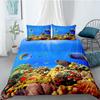 Комплект пододеяльника Ocean Queen Двуспальный размер Полиэстер Обитатели океана Рыбы Черепаха и Радужный цвет Коралл с принтом Чехол для одеяла