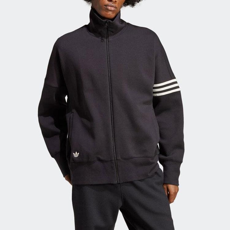 Adidas Originals Trefoil Solid Logo Embroidery Striped Stand Collar Jacket Men Jacket Black HR8695