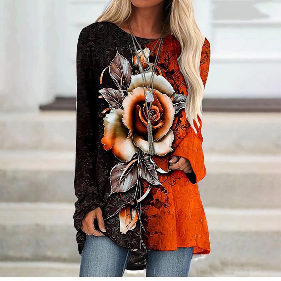 Цветочная роза, красочные футболки с длинными рукавами и 3D принтом, женские повседневные винтажные модные футболки, уличная одежда большого размера, женские футболки, топы