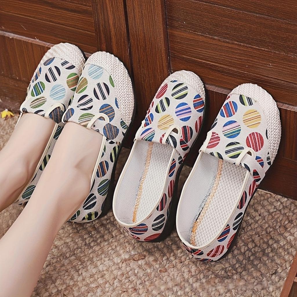 Женские парусиновые туфли-лодочки на плоской подошве с цветным полосатым узором, удобные повседневные мокасины Uppe для ношения в течение всего дня
