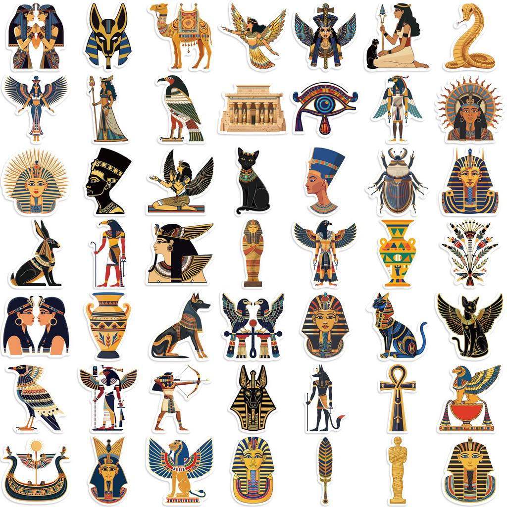 50 мультяшных наклеек с древнеегипетскими граффити, декоративные для гитары, ноутбука, чемодана, DIY, водонепроницаемые