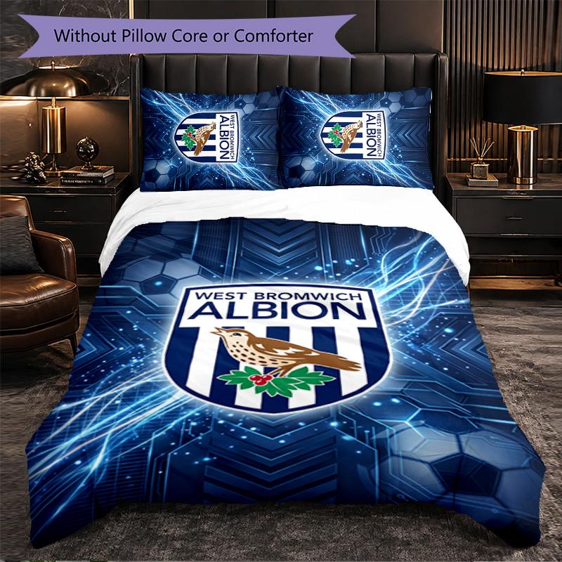 West Bromwich Albion Football 3 Piece Bedding Set Soft Duvet Cover Set with Pillowcases Printed Bedroom Decor Set for Home