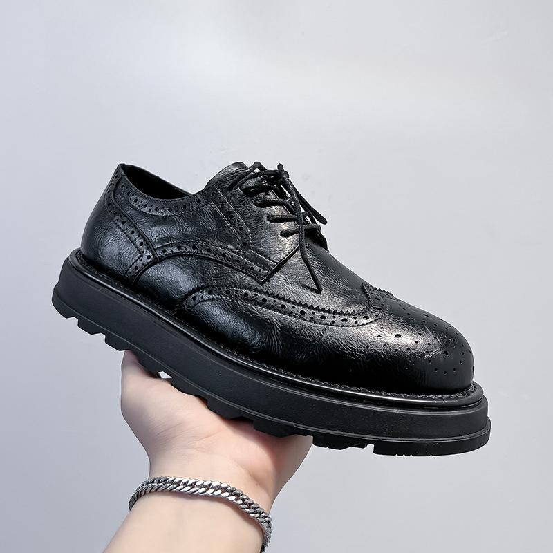 New Modelmen'S Business Casual Leather Shoes Lace-Up British Breathable Leather Shoes Trend Brock Engraved Leather Shoes Px25-J