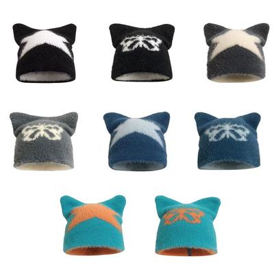 Вязаная шапка-бини с пятиконечной звездой-бабочкой, ветрозащитная, холодостойкая, теплая шапка, мужская, женская