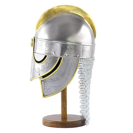 Viking Wolf Armor Helmet Silver Gold Medieval Metal Knight Helmets With Brass Accents Chainmail Wearable For Adult