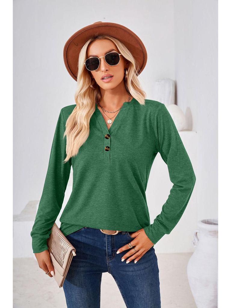 Женский однотонный свободный топ с V-образным вырезом и длинными рукавами на пуговицах 2023 года, осень/зима