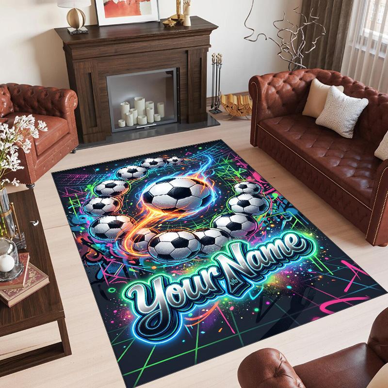 Neon Theme Crystal Velvet Rug Personalized Custom Name Text Soft Floor Mat Home Decor