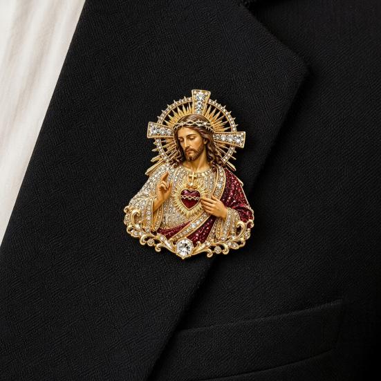 Sacred Heart of Jesus Brooch Confirmation Souvenir Christian Faith with Enamel
