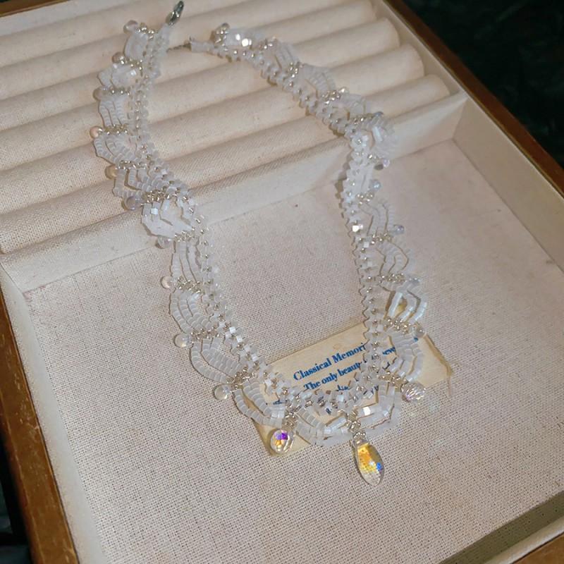 Boho Vintage Glass Bead Chain Necklace Bracelet Set Women Geometric Electroplated Finish Lightweight Statement