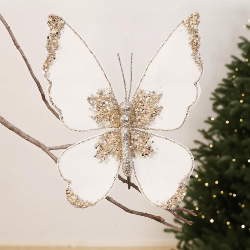DIY Artificial Glitter Butterfly Flocking Butterfly Tree Hanging Decor Christmas Tree