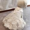 Luxury Designer Puppy Dress for Bride White Pink Girl Dog Wedding Outfit Formal Costume with Lace Rose Flower Small Dog Clothing