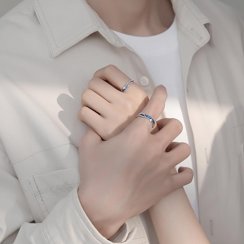 Парное кольцо для пары «Комета» с дизайном «Звездное небо» из стерлингового серебра 925 пробы с эмалью, регулируемое, в комплекте подарочная коробка [Rockyu] &