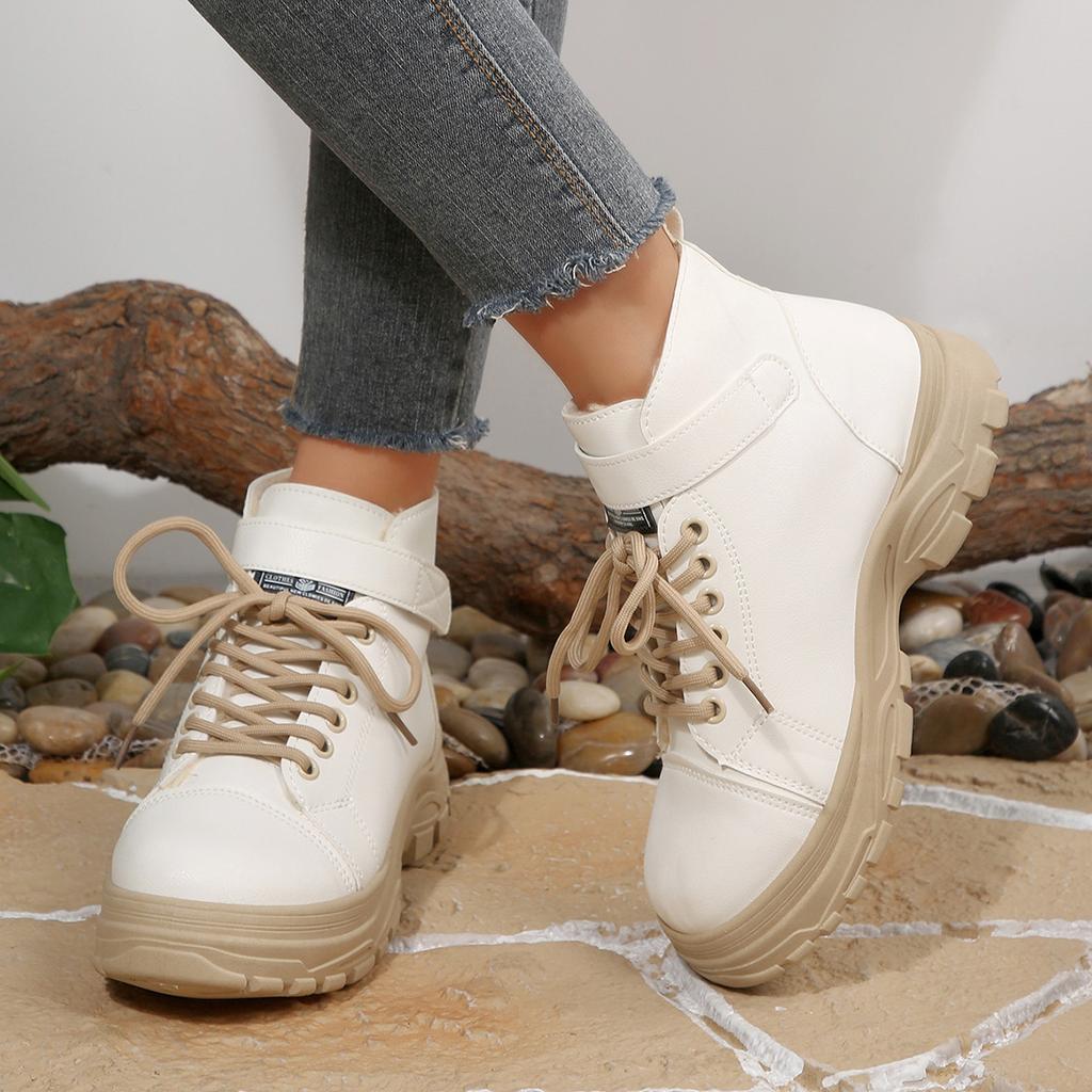 Новые зимние уличные водонепроницаемые плюшевые ботинки Мартин на липучке, женские короткие ботинки на шнуровке спереди на платформе для снега