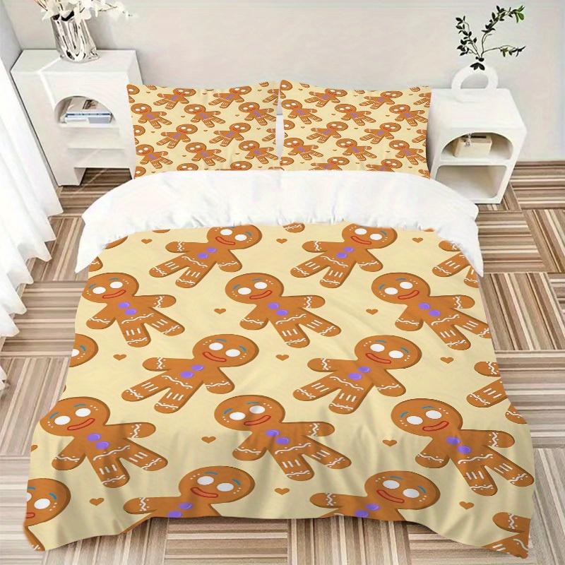 3Pcs Gingerbread Man Printed Bedding Set, Breathable And Soft,(Includes 1 Duvet Cover And 2 Pillowcases, Quilt Not Included) yy250815192