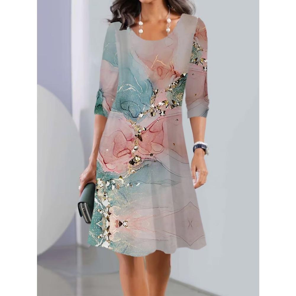 JPNTKY Women's Fashion Autumn Winter Floral Print Long Sleeve O-Neck Casual Dresses