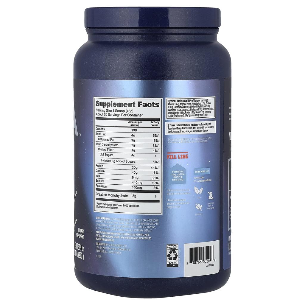 Vega Растительный протеин для повышения производительности + Креатин, Сливочная ваниль, 960г (2 фунта 1,9 унции)