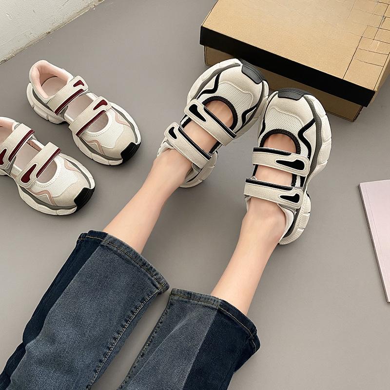 Повседневные кроссовки с выемками для женщин с толстой подошвой 2024 года, новые простые универсальные удобные туфли для женщин на лето