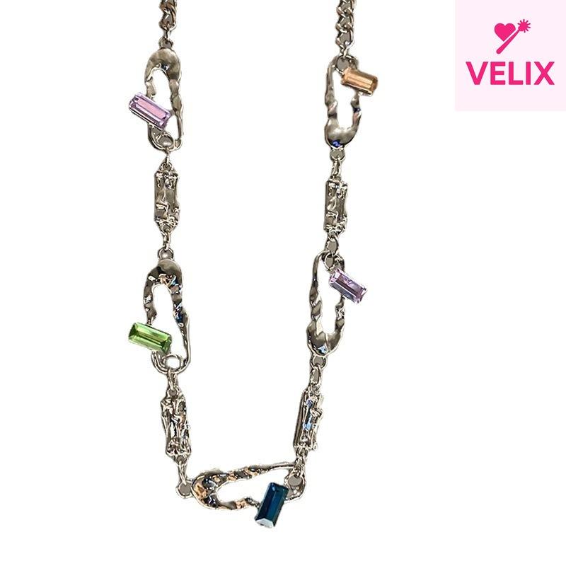 Sweet Cool Spice Color Crystal Spliced Necklace Women Ins Premium Niche 2025 New Collarbone Chain Jewelry Gift