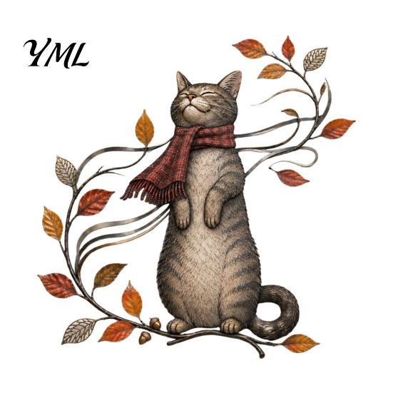 Autumn Theme Door Decorations Cat Metal Wall Decor, Fall Tin Sign Plaque, Swing Decorative Crafts for Home Art Decoration Thanksgiving Harvest