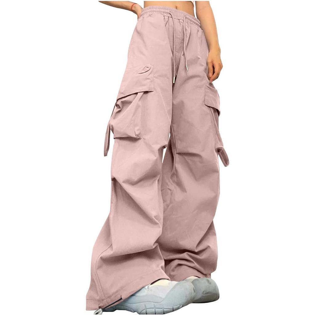 Женские свободные мешковатые брюки-карго с эластичной завязкой Y2K брюки с широкими штанинами и карманами