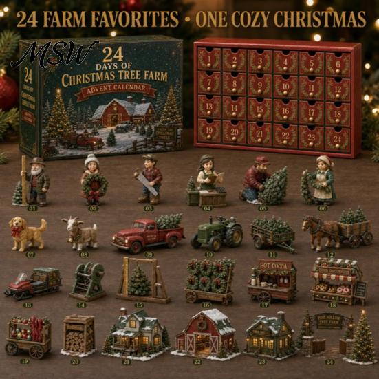Festive Tabletop Decor 2026 Christmas Tree Farm Advent Calendar, 24 Days Countdown Box with Mini DIY Holiday Ornaments Figures And Accessories