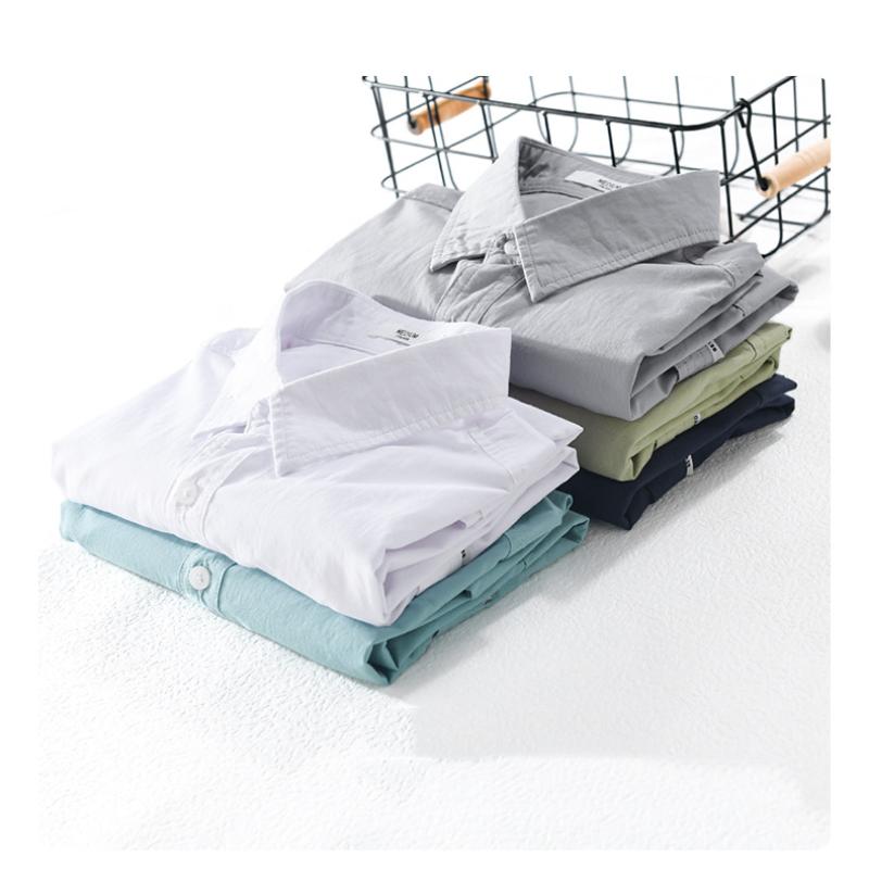 Летняя мужская повседневная рубашка из чистого хлопка с коротким рукавом, воротником-лацканами, однотонная рубашка с двойными карманами, молодежная простая мужская одежда