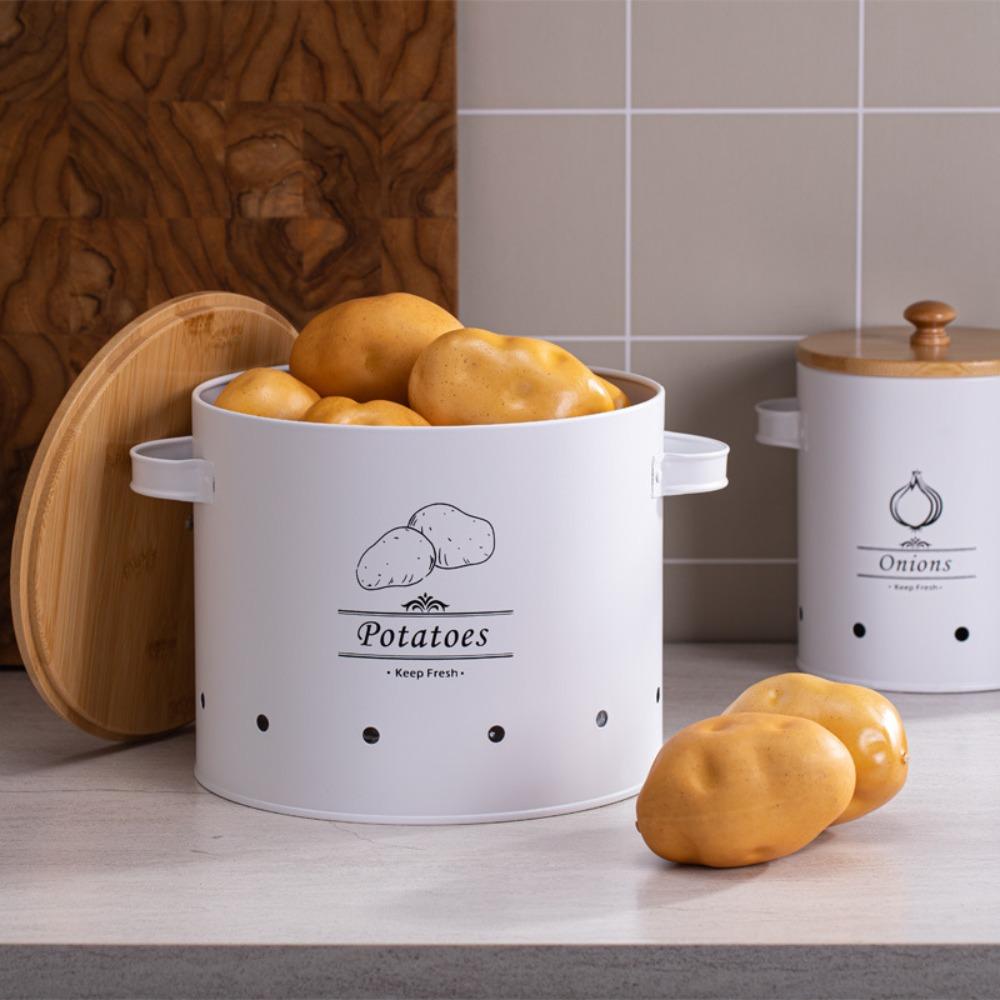 Carbon Steel Potato Onion Garlic Storage Jar Ventilation Holes Garlic Keeper Farmhouse