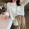 Vintage Loose Smock Tops Autumn All-match Casual Geometic Hollow Out Outfits Y2K See-though Knit Shirts Sweater Pullover