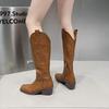 Новые женские ботинки, новые ковбойские ботинки в стиле вестерн с вышивкой и боковой молнией, женские коричневые длинные сапоги на массивном каблуке в стиле ретро, ​​Zapatos Mujer