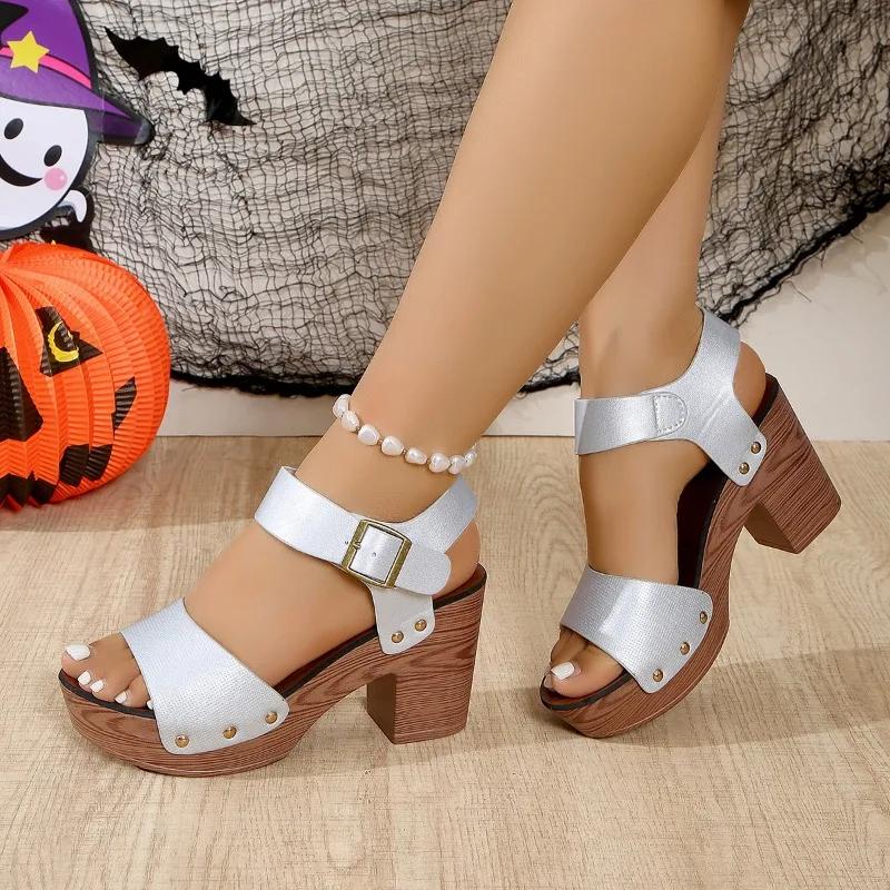 Летние женские босоножки на квадратном каблуке и платформе из флока, повседневные туфли-лодочки с заклепками, элегантные женские туфли Zapatos Mujer