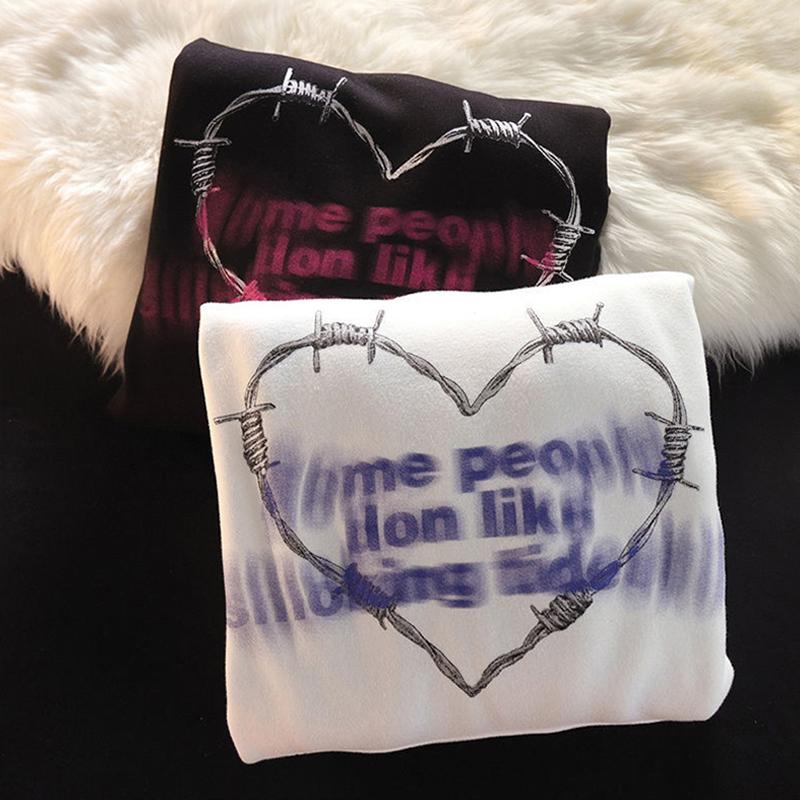 Толстовка женская в стиле панк, готическая цепочка, пуловер с принтом сердца, толстовки, уличная одежда большого размера, белый спортивный костюм в стиле хип-хоп, женская верхняя одежда