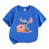 Kids Boys Girls 100% Cotton Crew Neck Short Sleeve T-Shirt, Cute Cartoon Alien Eating Pink Donut Printed Casual Soft Summer Tee for Children Daily Wea