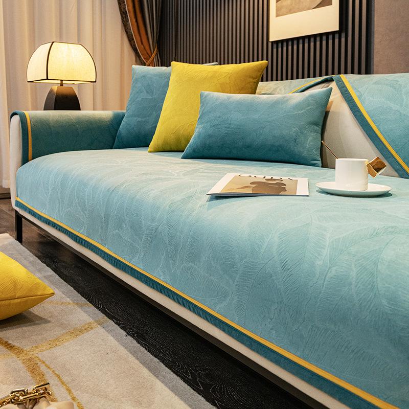 Чехол для дивана из жаккарда, короткий, плюшевый, для гостиной, полотенце для дивана, четыре сезона, противоскользящий, пылезащитный, защитный чехол для мебели, желтый край