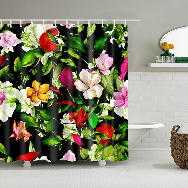 Chinese Style Flower Branch Landscape Shower Curtain 3D Printing Sunflower Bathroom Accessories Sets Waterproof Polyester Screen