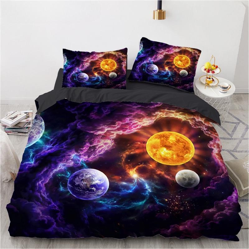 3D Galaxy King Queen Duvet Cover Starry Sky Bedding Set Soft Universe Quilt Cover Outer Space Dark Blue 2 3pcs