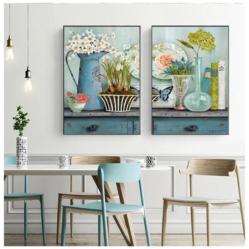 Винтажная цветочная картина маслом, европейское пасторальное украшение дома, настенная художественная роспись, скандинавский минимализм