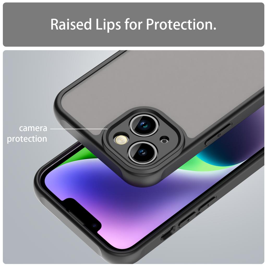 For iPhone 13 Case Drop Proof Airbags Frosted Translucent PC+TPU Phone Back Cover