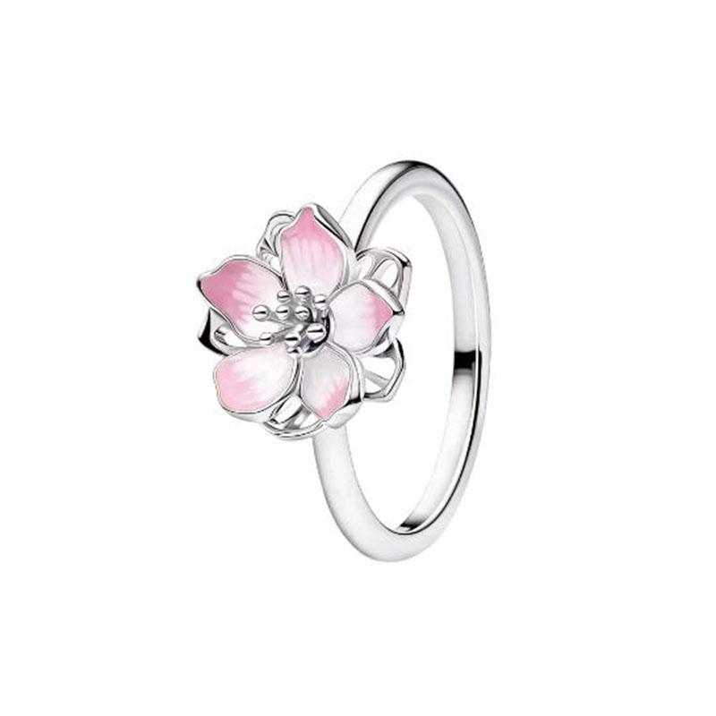 S925 Silver Pink Flower Bee and Bow Women's Ring Fashionable and Versatile Gift for Friends 2026
