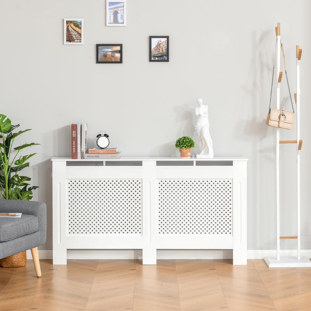 MDF Radiator Cover With Slats For Living Room Bedroom Hallway 151.5x19x82 Cm White