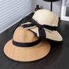 Large Bowknot Decor Bucket Hat Wide Brim French Style Straw Basin Hats Breathable Sunscreen Fisherman Cap for Women
