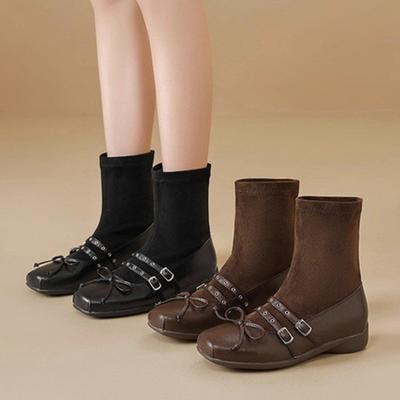 Модные носки и ботинки Женские 2025 Новые осенне-зимние ботильоны на небольшой платформе в британском стиле
