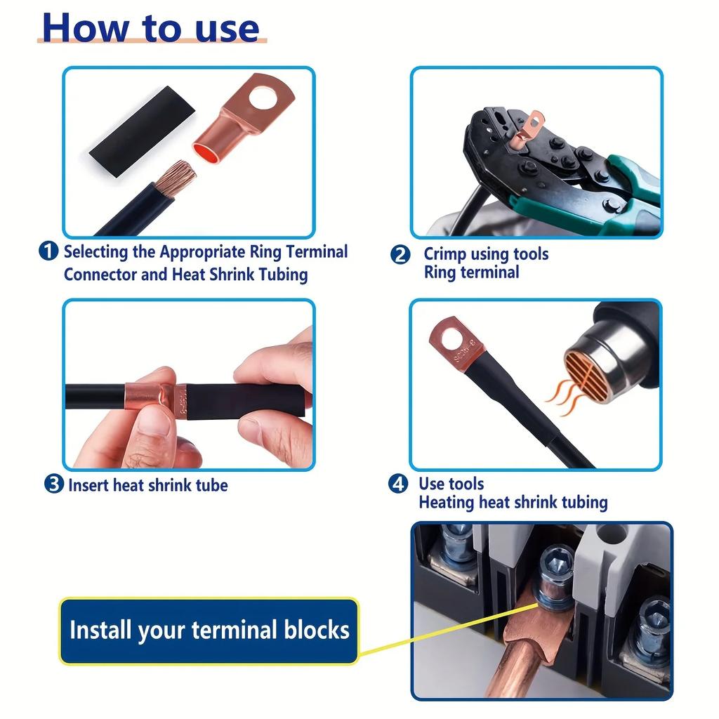 NEW 60pcs Car Copper Battery Cable Lugs Battery Wire Plugs Grommets Ring Terminal Connectors SC Terminals For Automotive Tool