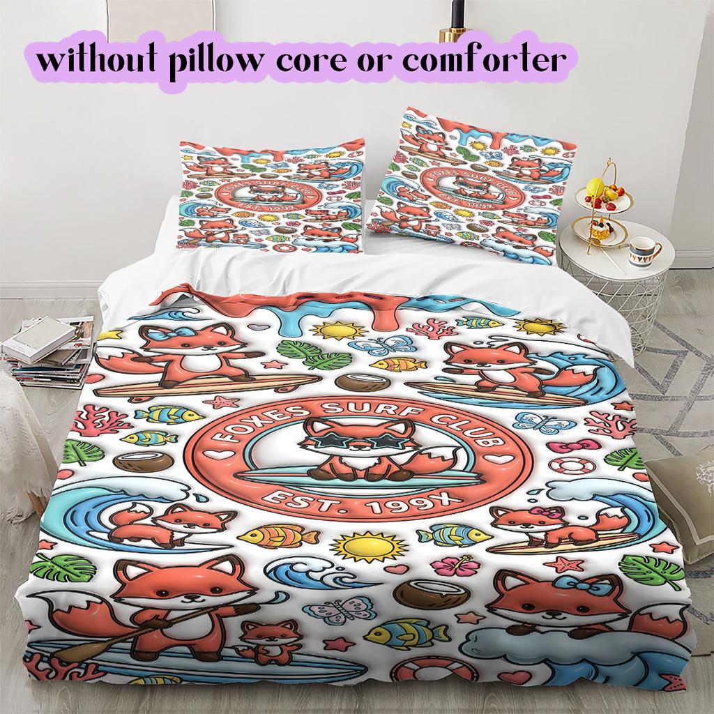 Cute animals surfing Pattern Bedding,Quilt Set Quilt Cover Pillowcase Home Birthday Gift (1*duvet cover+2*pillowcase,without core)