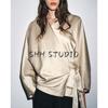 Autumn New Women's Clothing Minimalist Style Linen Blend V Neck Long Sleeves Double Breasted Bowknot Decoration Shirt 8275030