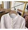 Ретро рубашка из хлопка и льна для полных из Юго-Восточной Азии - Повседневная свободная рубашка с длинным рукавом