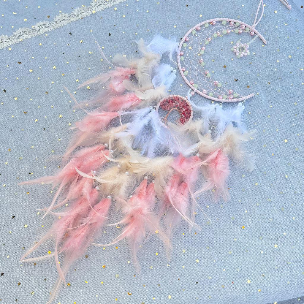 Heart Fantasy Decorative Star and Moon Lights Strings Fluorescent Dreamcatcher Wind Chime Hanging Decoration Room Decoration Gift Premium Sense