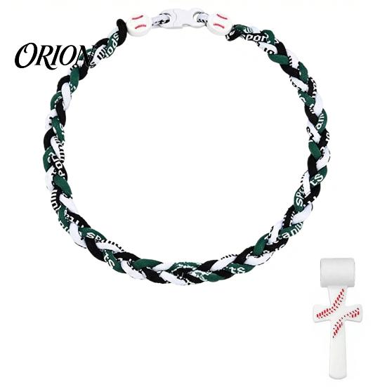 Stainless Steel Crossroads Pendant Triple-Rope Baseball Necklace, Braided Rope Design Necklace with Crossroad Pendant, Team Spirit Gift Sports